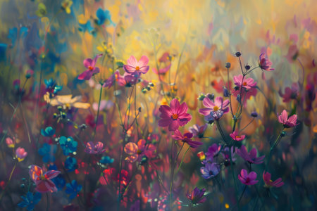 illustration of colorful flowers texture background. Created with Generative AIの素材