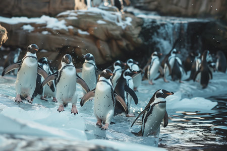 Illustration of penguins in polar region. Created with Generative AIの素材