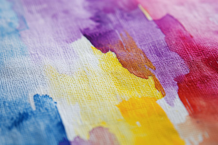 Abstract colorful watercolor painting on canvas texture background. Close-up.の素材
