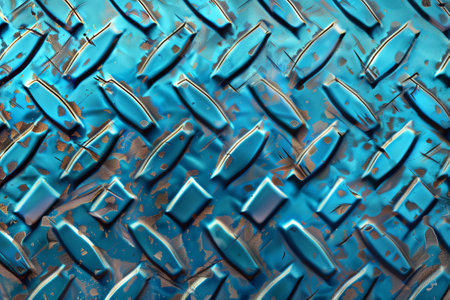 Blue metal background with rhombus pattern.の素材