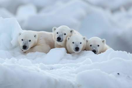 family polar bear in the snow in arctic regionの素材