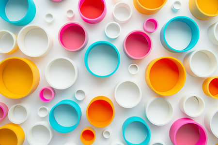 Colorful paper circles on a white backgroundの素材