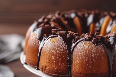 Chocolate bundt cake with chocolate glaze and tangerinesの素材