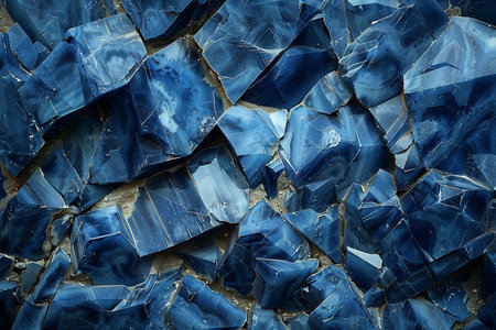 Blue cracked glass texture. Abstract background for design with text space.の素材