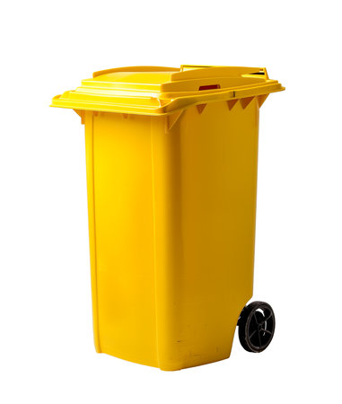 Yellow trash can isolated on white backgroundの素材