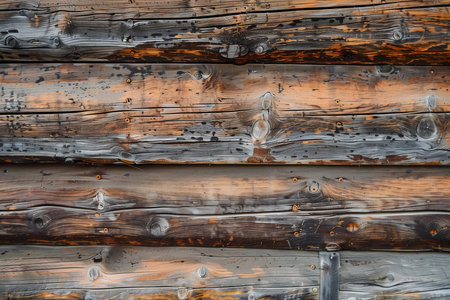 Wooden wall of an old log house. Texture, background.の素材