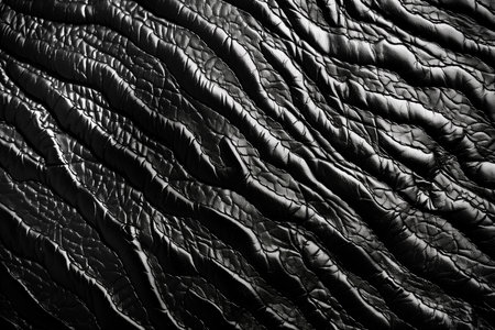 Black leather texture for background. Close up. Black and white.の素材