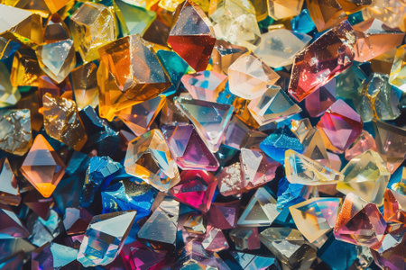 Colorful crystals of various shapes and sizes are sold in the market.の素材