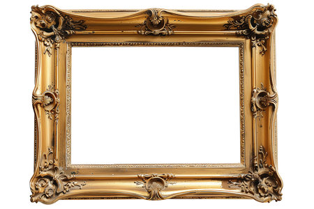 Old antique gold picture frame. Isolated on white backgroundの素材