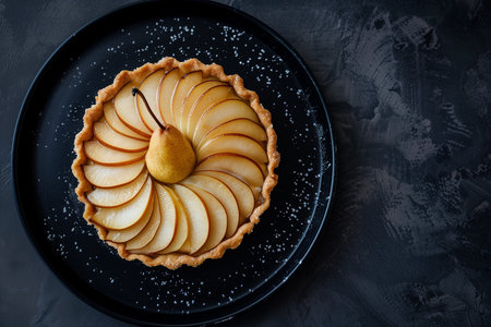 Tart with pear and pears on a dark background. Toned.の素材