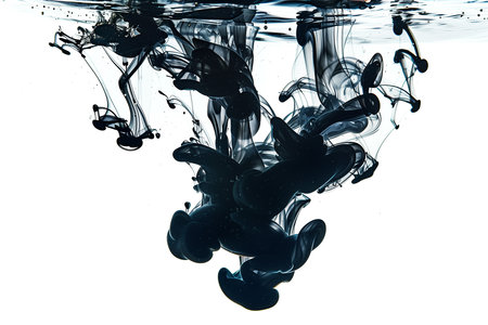 Black ink in water isolated on white background. Abstract artistic background.の素材