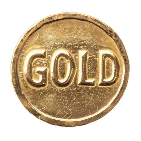 Old gold coin isolated on white background. Close up.の素材