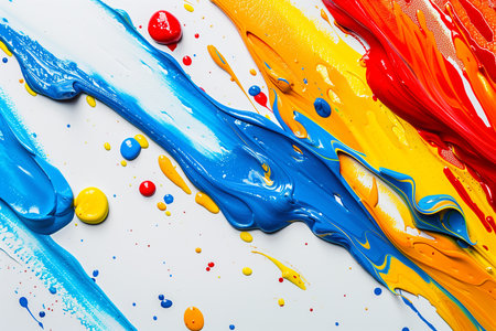 Colorful paint splashes isolated on white background. Top view.の素材