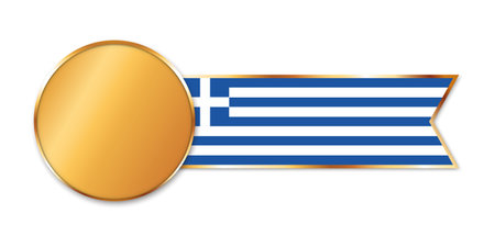 gold medal with ribbon banner with flag of Greeceのイラスト素材