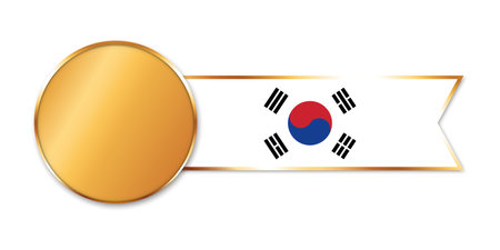 gold medal with ribbon banner with flag of South Koreaのイラスト素材