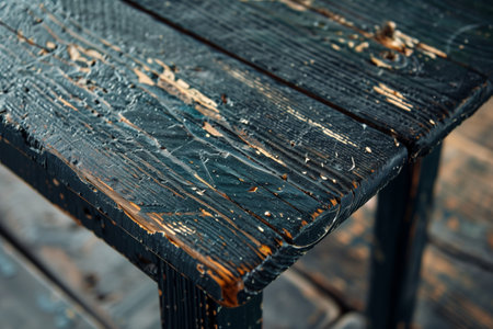 Wooden table and chair in the park, close-up.の素材