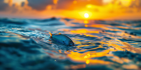 Mackerel fish in the sea at sunset. Close upの素材