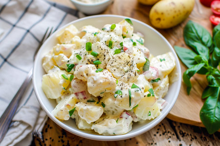 Potato salad with mayonnaise, onion, chives and mayonnaiseの素材