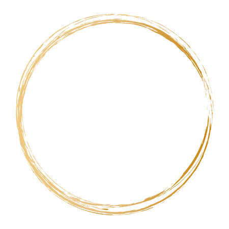 vector illustration of gold colored circle shape brush painted banner frame stampのイラスト素材