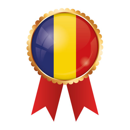 gold award ribbon banner with flag of Romaniaのイラスト素材