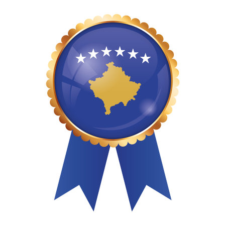 gold award ribbon banner with flag of Kosovoのイラスト素材