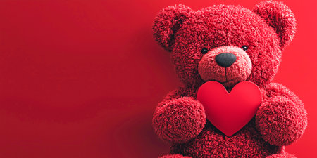teddy bear with red heart on red background, valentines day conceptの素材