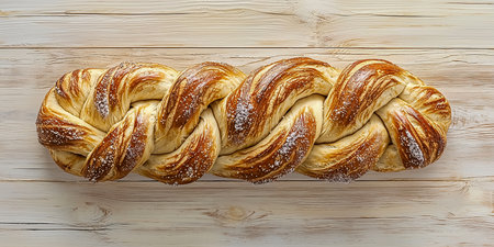 Freshly baked sweet buns on wooden background, top view.の素材