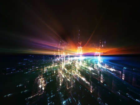 Interplay of colors and forms in three dimensional space on the subject virtual reality, cyberspace...