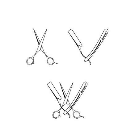 Amazing scissors and shaver with alone and both Image graphic icon logo design abstract concept vector stock. Can be used as a symbol related to barbershop or shavingのイラスト素材