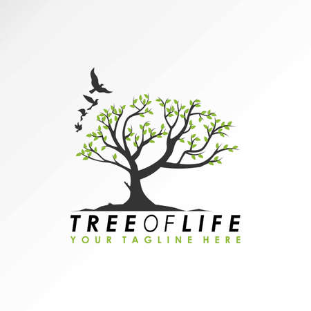 Tree of life with grass and birds around it image graphic icon logo design abstract concept vector stock. Can be used as a symbol related to natureのイラスト素材