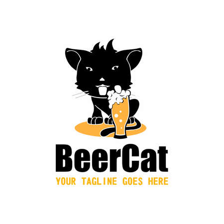 beer glass and black cat drunk image graphic icon logo design abstract concept vector stock. Can be used as symbols related to animal or drink.のイラスト素材