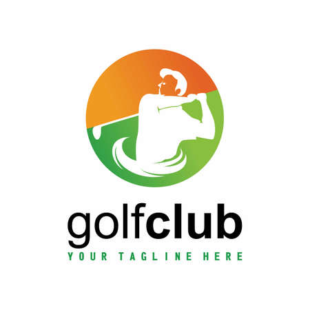 man with golf game in negative space image graphic icon logo design abstract concept vector stock. Can be used as a symbol related to sport.のイラスト素材