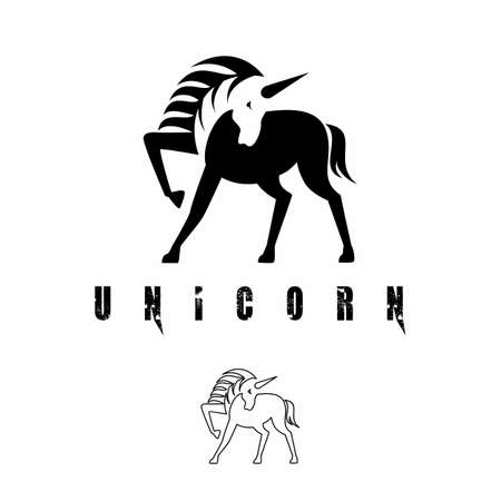 Simple and Unique Unicorn shape with negative space image graphic icon logo design abstract concept vector stock. Can be used as a symbol associated with animal or farm.のイラスト素材
