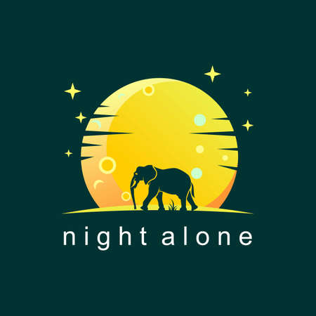 Simple and unique elephant alone with night or moon backgrond image graphic icon logo design abstract concept vector stock. Can be used as a symbol related to animal or wildlife.のイラスト素材