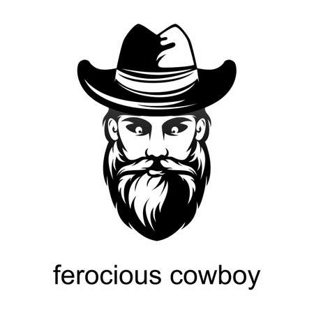 Simple and unique ferocious cowboy face with hat, mustache, and beard image graphic icon logo design abstract concept vector stock. Can be used as symbol relating to gentleman or character.のイラスト素材