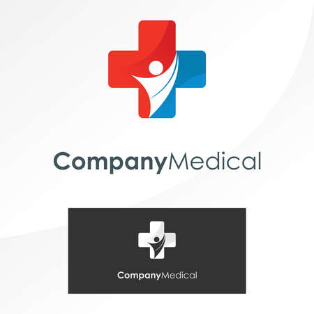 Simple Health red cross and happy human body image graphic icon logo design abstract concept vector stock. Can be used as a symbol related to healthy or hospitalのイラスト素材