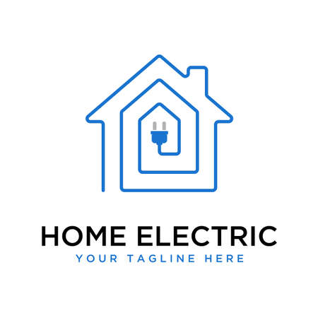 simple and unique house and stecker or plug in line image graphic icon logo design abstract concept vector stock. Can be used as a symbol related to tech or propertyのイラスト素材