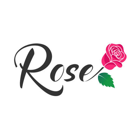 Simple and unique Letter or writing ROSE script font with and leaf image graphic icon logo design abstract concept vector stock. Can be used as a symbol related to romance or plantのイラスト素材
