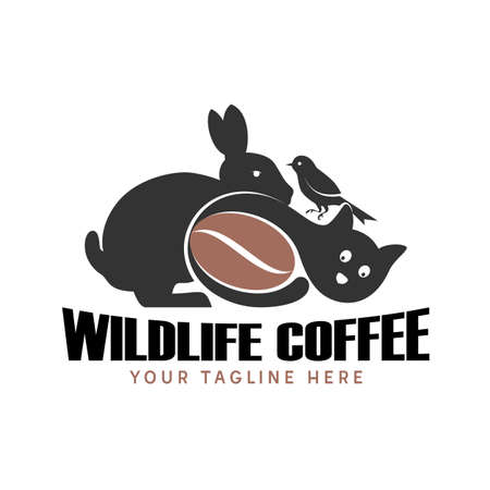 Simple and unique Rabbit, cat, bird, and coffee bean image graphic icon logo design abstract concept vector stock. Can be used as a symbol related to drink or animalのイラスト素材