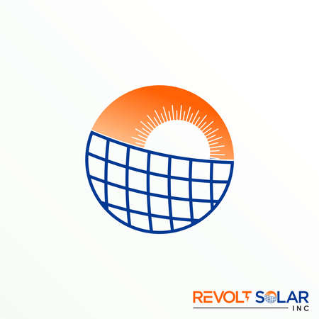 Unique sun and solar cell in block circle image graphic icon logo design abstract concept vector stock. Can be used as a symbol related to energy or powerのイラスト素材