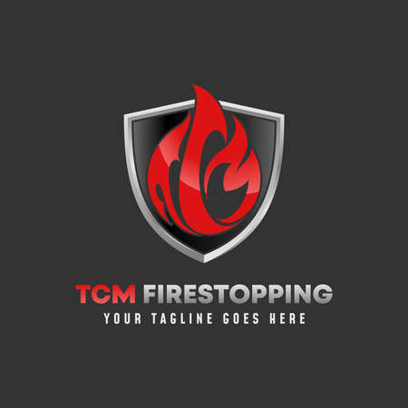 Letter or word TCM font like Fire or flame safety in guard or shield image graphic icon logo design abstract concept vector stock. Can be used as a symbol associated with a fire stop or protection.のイラスト素材