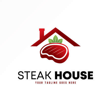 Unique Roof house, Meat, and Leaf image graphic icon logo design abstract concept vector stock. Can be used as a symbol related to food or restaurantのイラスト素材