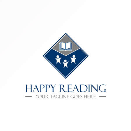 Book and Happiness people on block image graphic icon square logo design abstract concept vector stock. Can be used as a symbol related to education.のイラスト素材