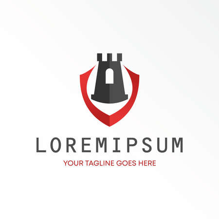 Fortress castle and guard shield image graphic icon logo design abstract concept vector stock. Can be used as a symbol related to fitness or game.のイラスト素材