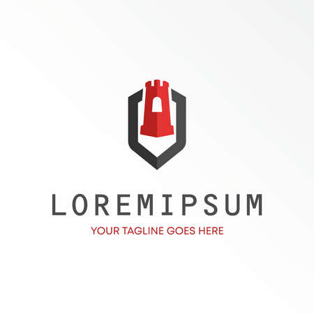 Fortress castle and guard shield image graphic icon logo design abstract concept vector stock. Can be used as a symbol related to fitness or gameのイラスト素材