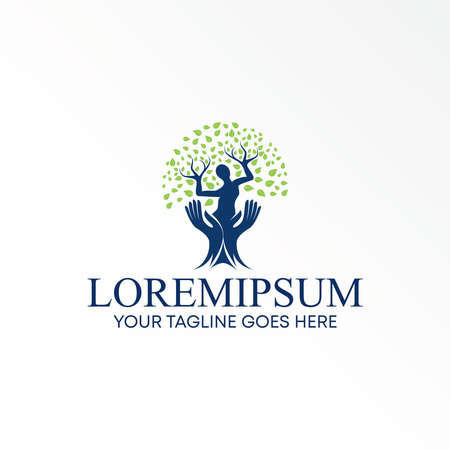 2 hands and body with leaves like  Tree or plant image graphic icon logo design abstract concept vector stock. Can be used as a symbol related to Nature or green.のイラスト素材