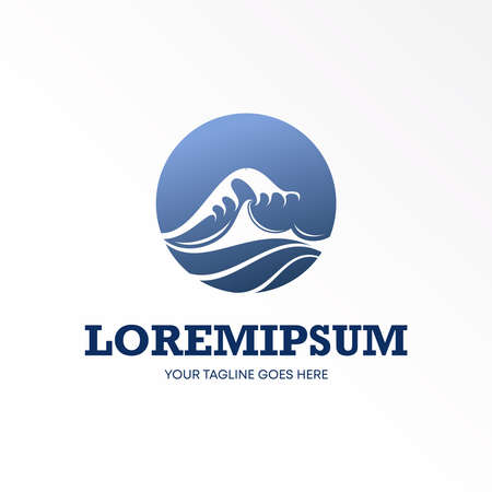 wave sea beach in block circle graphic icon logo design abstract concept vector stock. Can be used as a symbol related to adventure or travelのイラスト素材