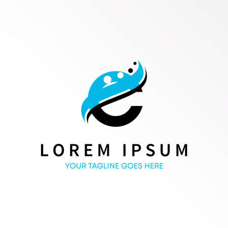 Letter E font with waves and people image graphic icon logo design abstract concept vector stock. Can be used as a symbol related to initial or communityのイラスト素材