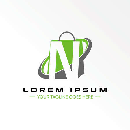 Shopping bag and letter N sans serif font image graphic icon logo design abstract concept vector stock. Can be used as a symbol related to sell or initialのイラスト素材
