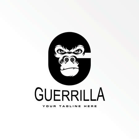 gorilla head in angry expression with in circle or ellipse like letter G or C font graphic icon logo design abstract concept vector stock. Can be used as a symbol associated with animal or initialのイラスト素材